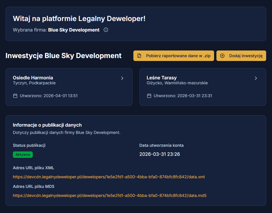 Panel zarządzania LegalnyDeweloper